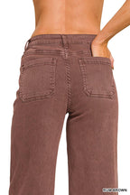 High Rise Wide Leg Pintuck Color Denim Pants