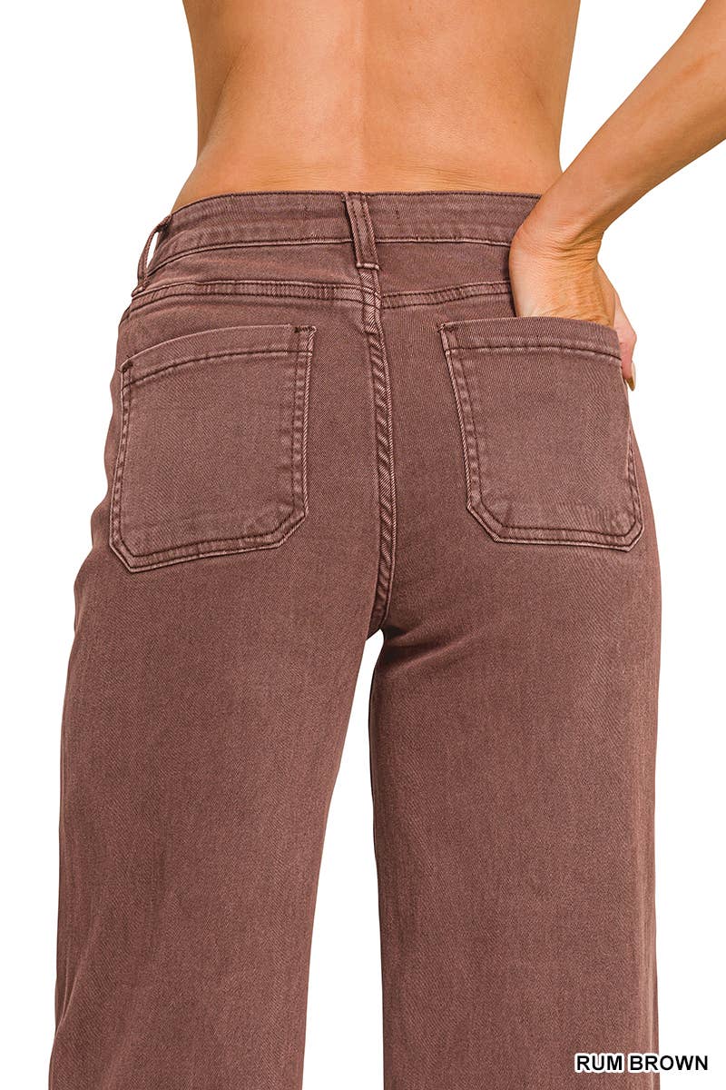 High Rise Wide Leg Pintuck Color Denim Pants