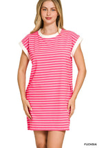 Stripe Cotton Tshirt Dress w/ side pockets SI-29147