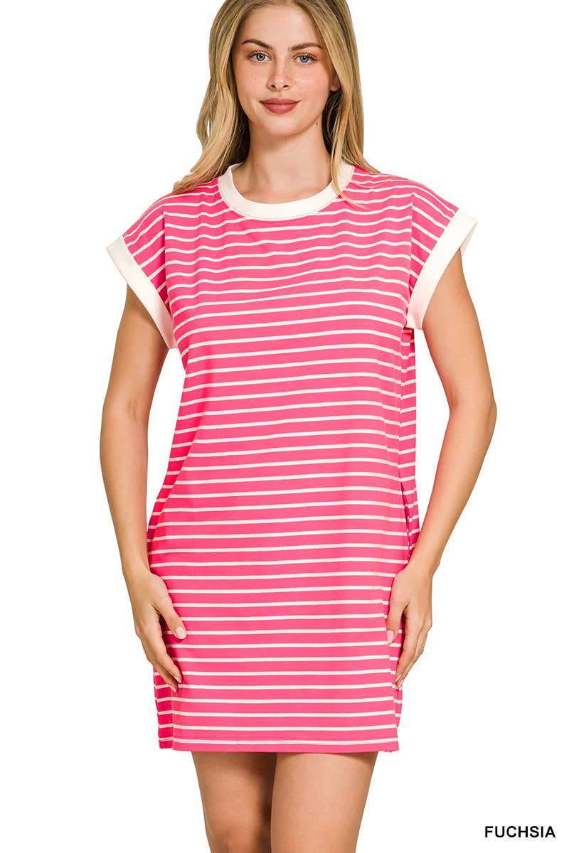 Stripe Cotton Tshirt Dress w/ side pockets SI-29147
