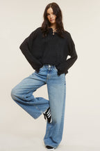Baggy Knit Sweater with Henley Collar