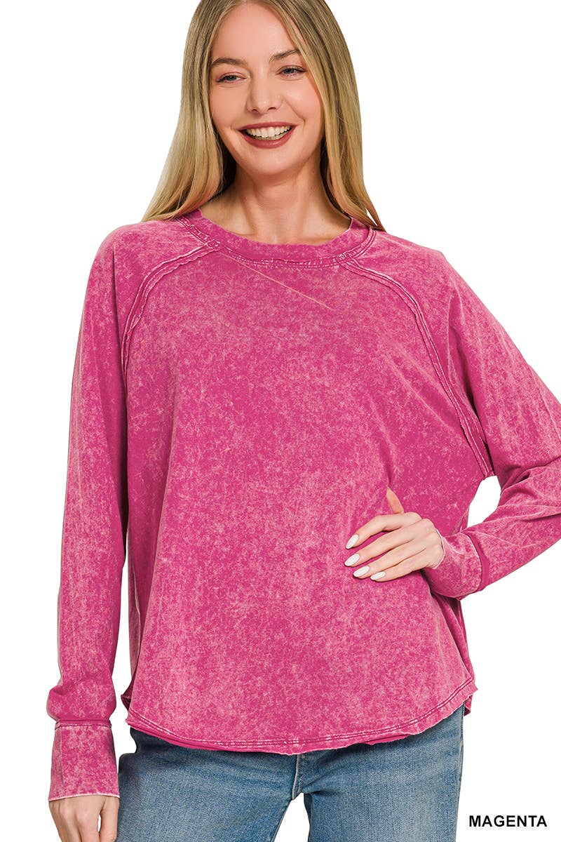Washed Scoop Neck Long Sleeve Top Zenana