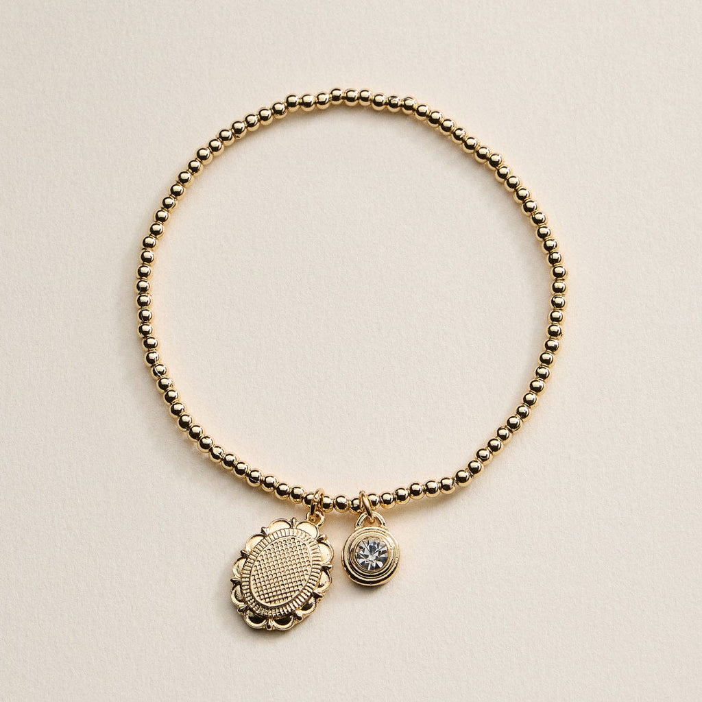 Beaded Heart Charm Stretch Bracelet Set | 3-Piece Layered Stack with Gold Accents