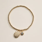Beaded Heart Charm Stretch Bracelet Set | 3-Piece Layered Stack with Gold Accents