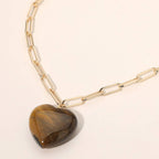 Resin Puffy Heart Pendant Paperclip Chain Necklace
