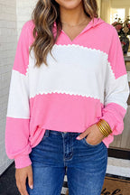 LAS Colorblock Patchwork Ricrac Trim Collar Knit Top (S-XL)