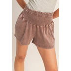 Smocked Waist Mineral Wash Shorts