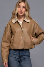 Long Sleeve Faux Leather Inner Fur Jacket