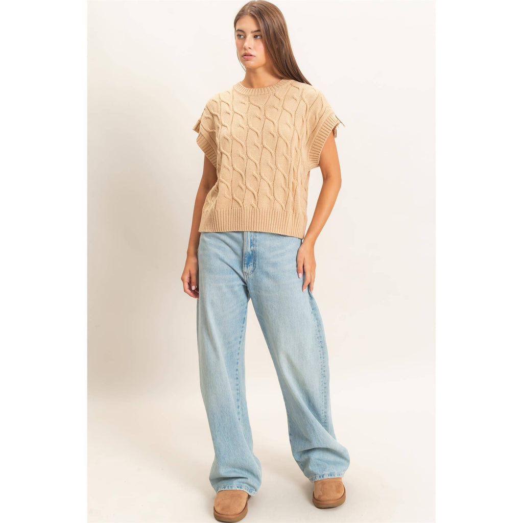 Cable Knit Cap Sleeve Sweater