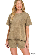 French Terry Acid Washed Relaxed Top N Short Set
