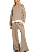 Scuba Contrast Trim Piping Detail Sweatshirts And Pants Set