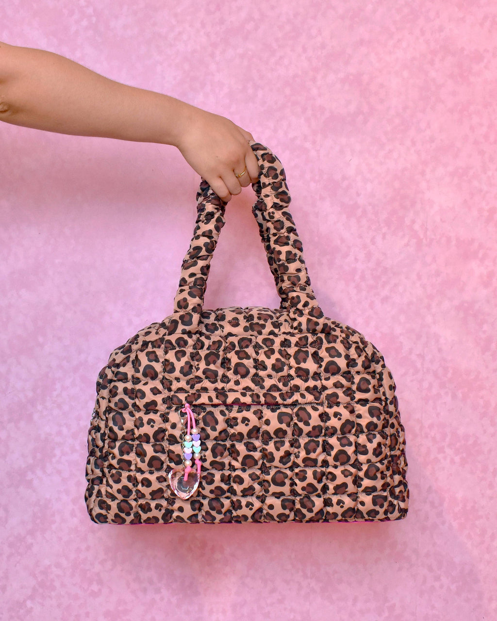 Quilted Scrunchies Leopard Printed Medium Duffle Bag