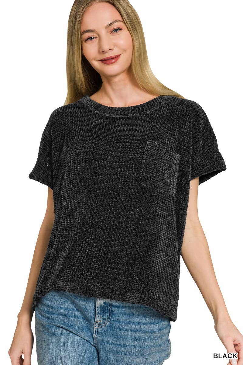 Chenille Waffle Short Sleeve Sweater