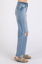 P1371W-MD HIGH RISE STRETCH SLIM WIDE LEG W/ DESTROYED HEM