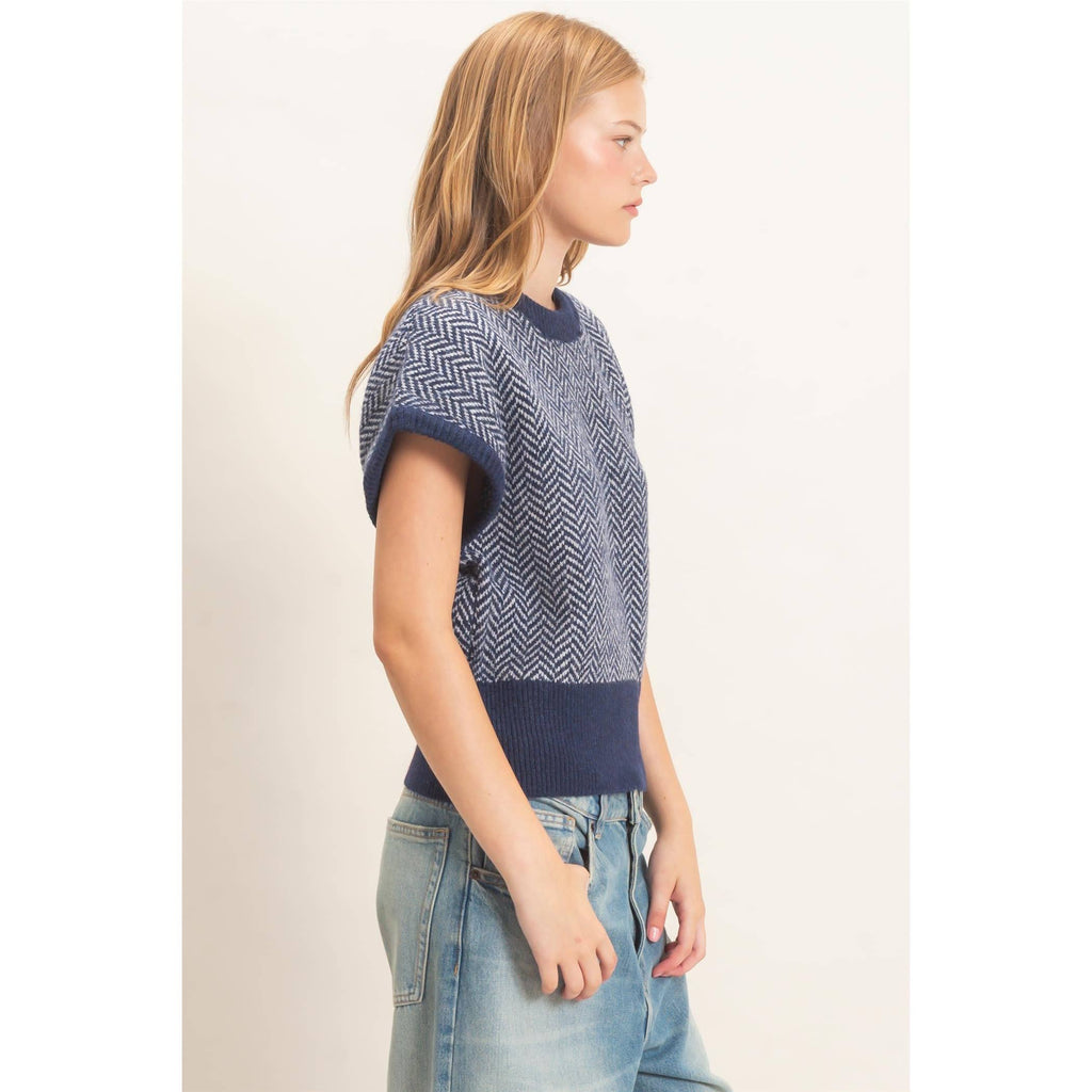 Chevron Knit Cap Sleeve Sweater
