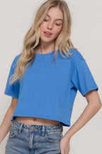 Short Sleeve Crew Neck Oversize Crop Cotton Knit Tee