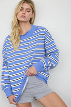 CONTRAST WIDE NECK LONG SLEEVE STRIPE KNIT TOP (PRE-ORDER)