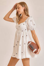 Football Embroidered Game Day Puff Sleeve Dress