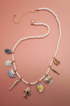 CHARM NECKLACE-PORCELAIN SHELLS FISH NATURAL STONE | 80N9214