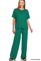 Soft Hacci Short Sleeve Tee & Long Pants 2PC Set