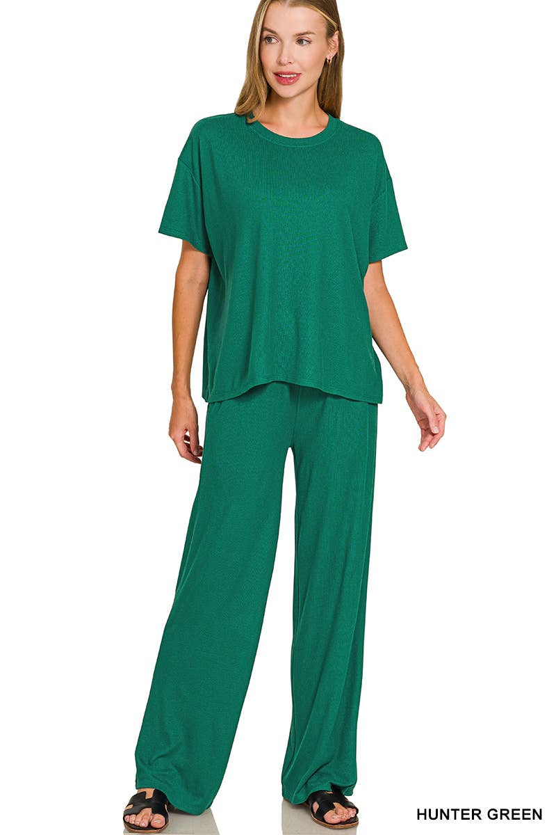 Soft Hacci Short Sleeve Tee & Long Pants 2PC Set