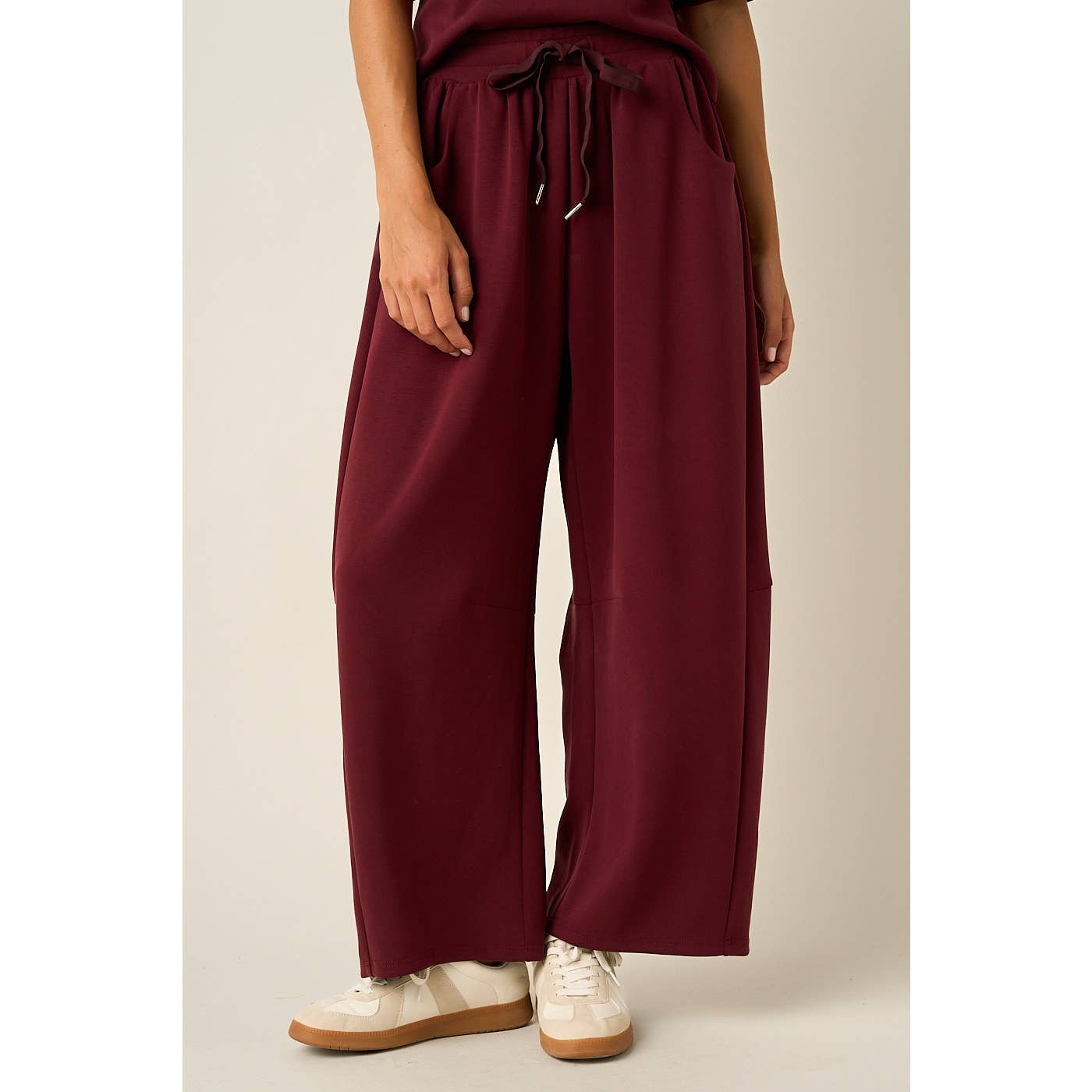 CLOUD KNIT DRAWSTRING WAIST BARREL LEG PANTS