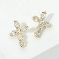 14K Gold Plated CZ Cross Stud Earrings