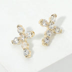 14K Gold Plated CZ Cross Stud Earrings