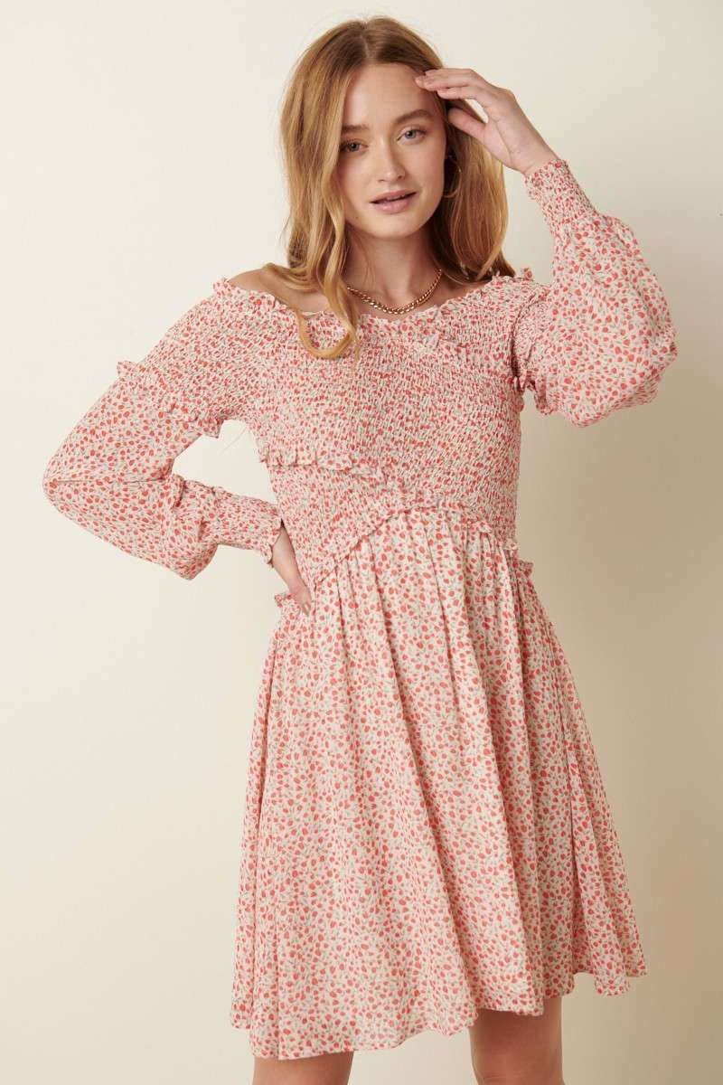 DITSY FLOWER SMOCKING DETAIL MINI DRESS