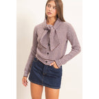 Striped Cardigan With Scarf