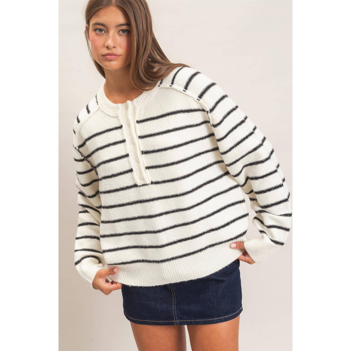 Stripe Henley Sweater
