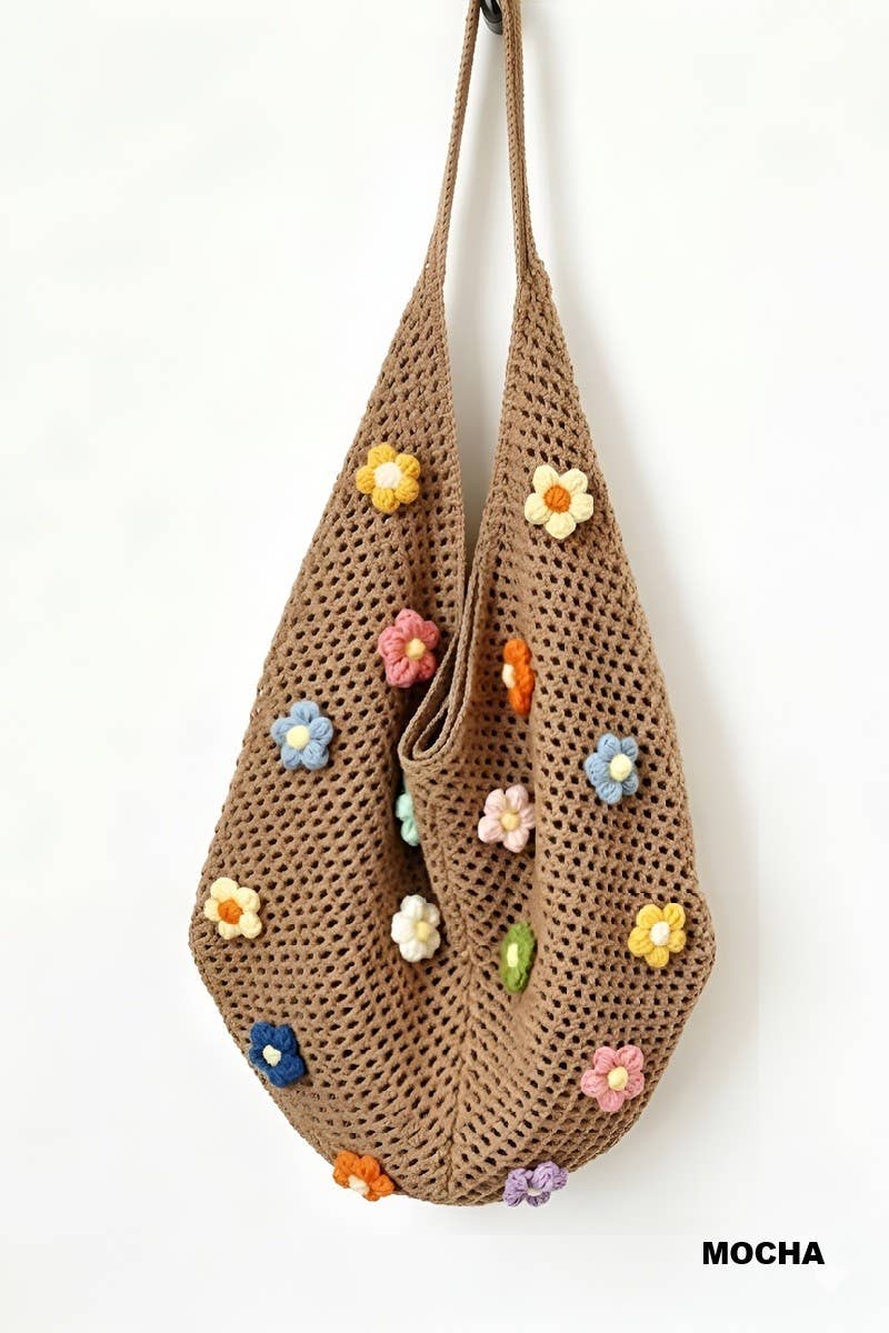 Floral Knitted Hollow Out Tote Bag