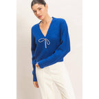 Rhinestone Bow Tie-Front Sweater