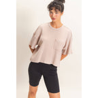Mineral Wash Waffle Knit Pocket Top