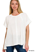 Brushed Waffle Exposed Seam Short Sleeve Top - Zenana