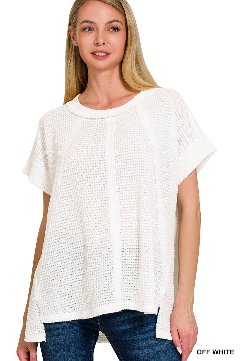 Brushed Waffle Exposed Seam Short Sleeve Top - Zenana