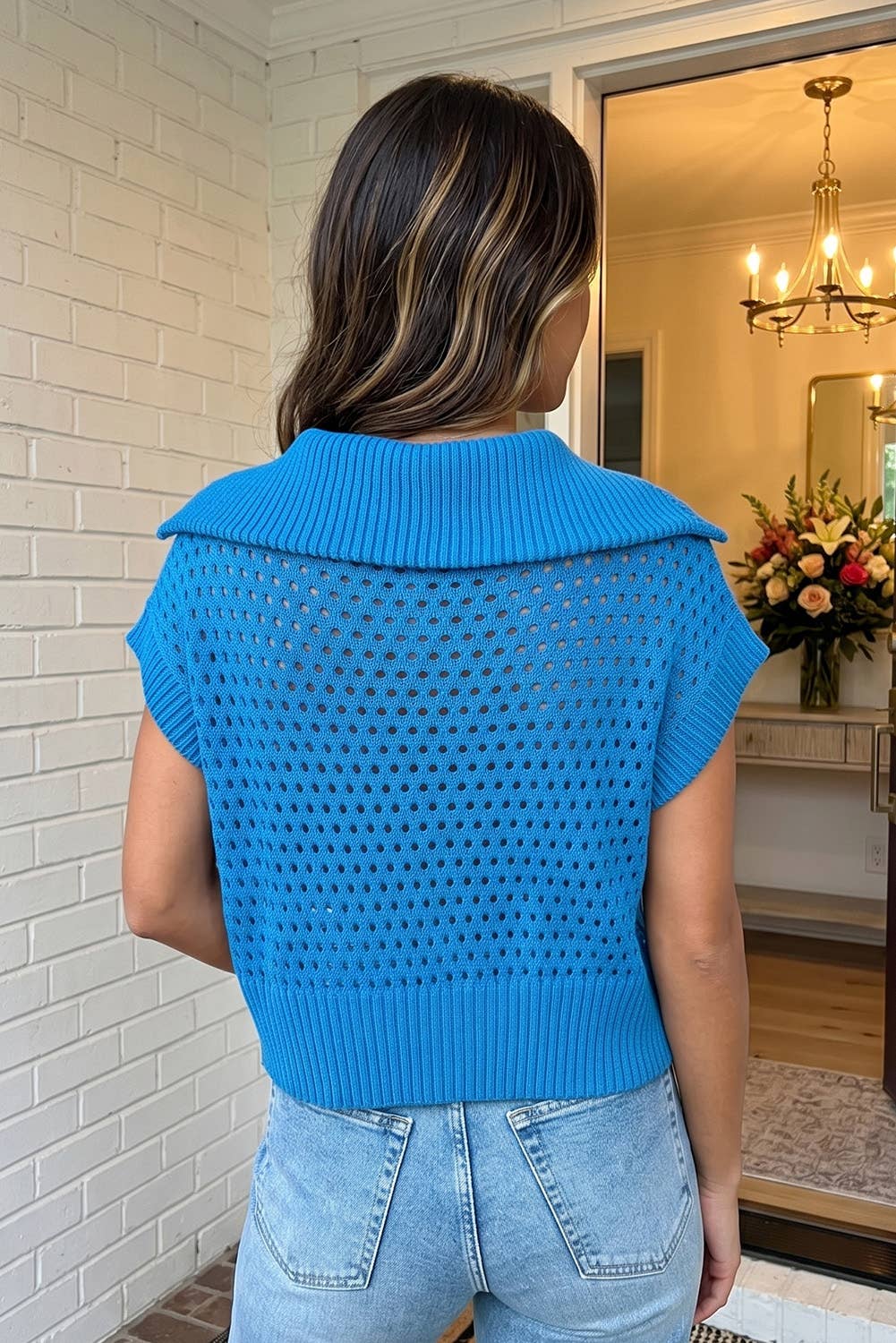 LAS-LIVE Eyelet Knit Ribbed Hollow Out Sweater (S-XL)