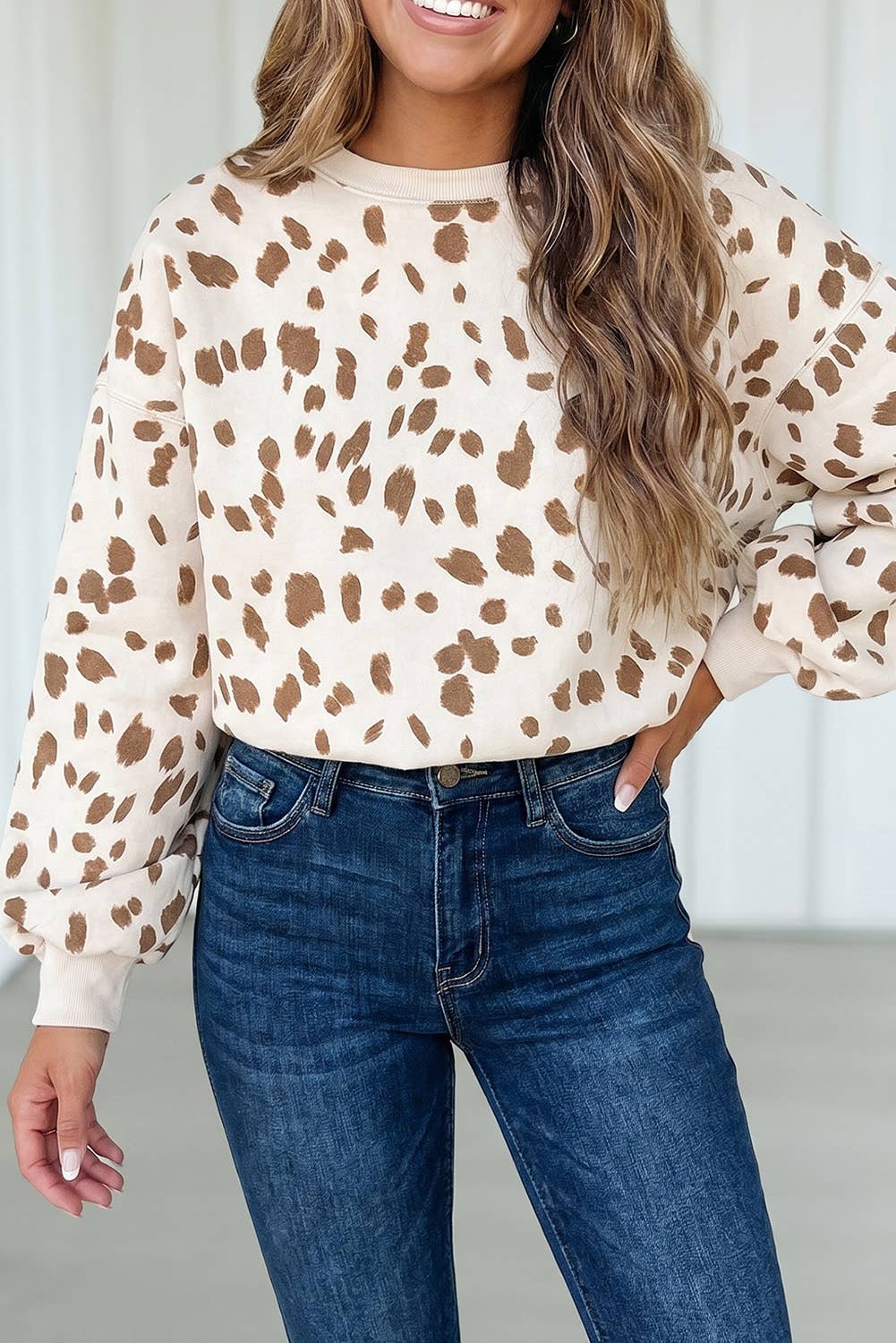 LAS Western Leopard Cropped Casual Shift Sweatshirt (S-XL)