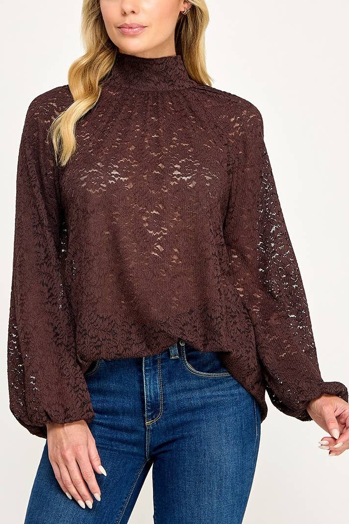 Lace High Neck Back Tie Blouse