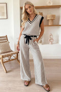 Stylish Knit V Neck Tank and Wide Leg Pants Set (S-XL)