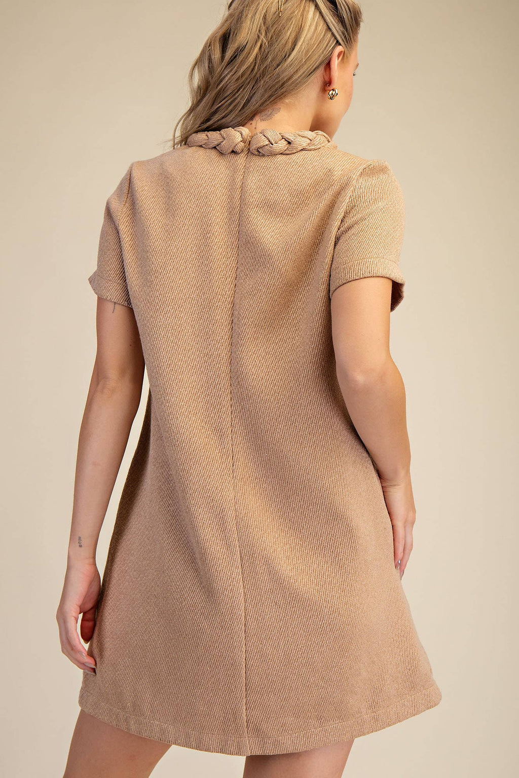 Round Neck Twist Trim Mini Dress