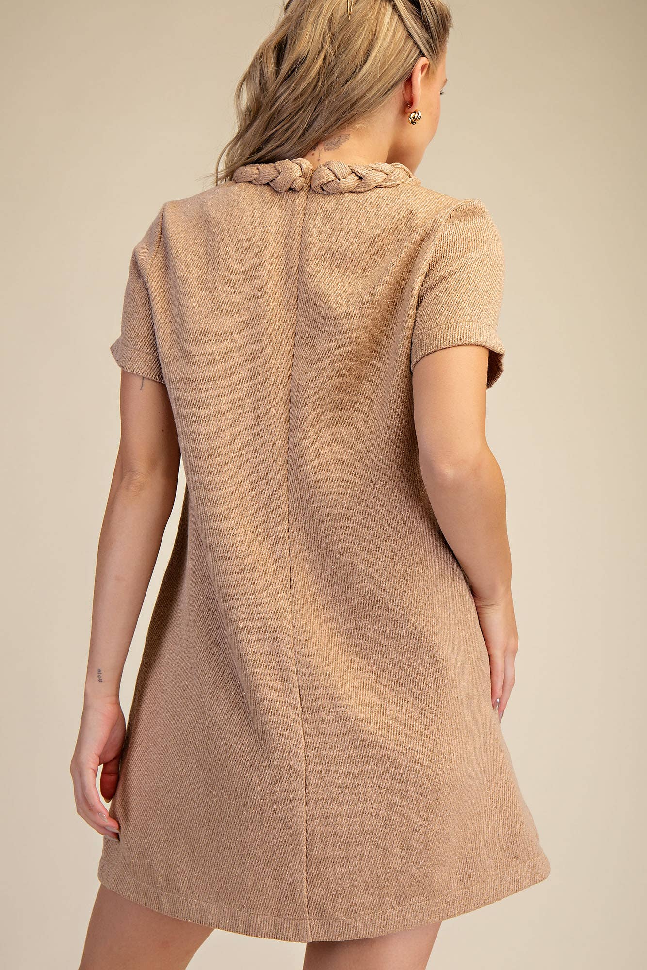 Round Neck Twist Trim Mini Dress
