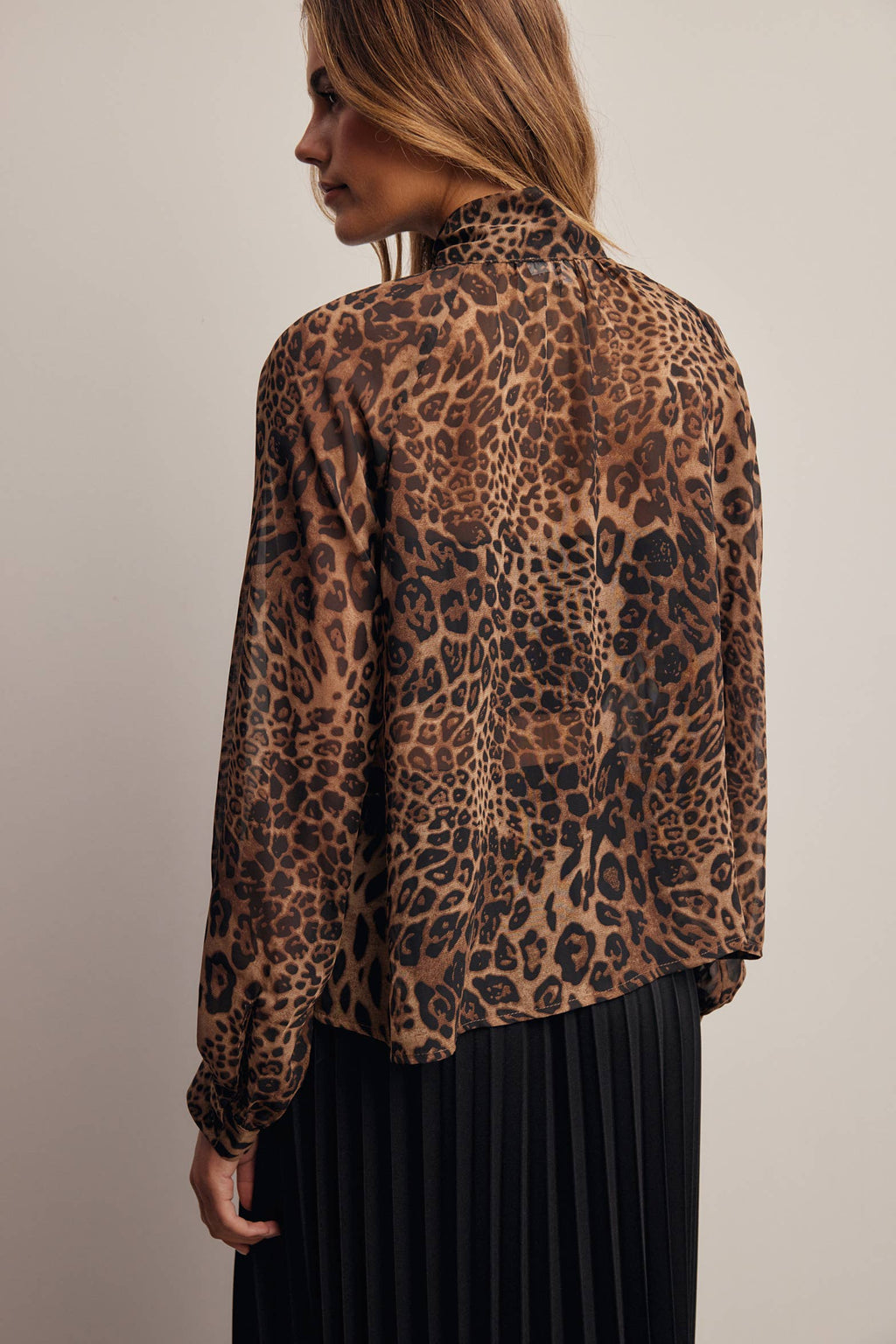 Animal Print Tie Neck Chiffon Blouse FT0074