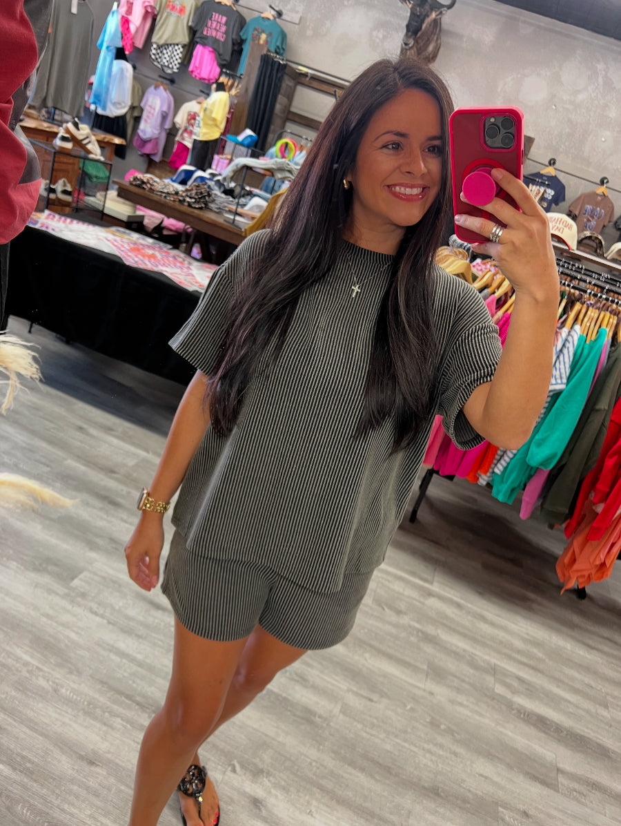 Kinsey Ribbed Loose Fit Tee and Shorts Set