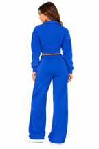 Fleece lined crop 1/4 zipper sweatshirt with pants sweat set