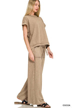 Washed Slub Short Sleeve Tee & Long Pants 2PC Set