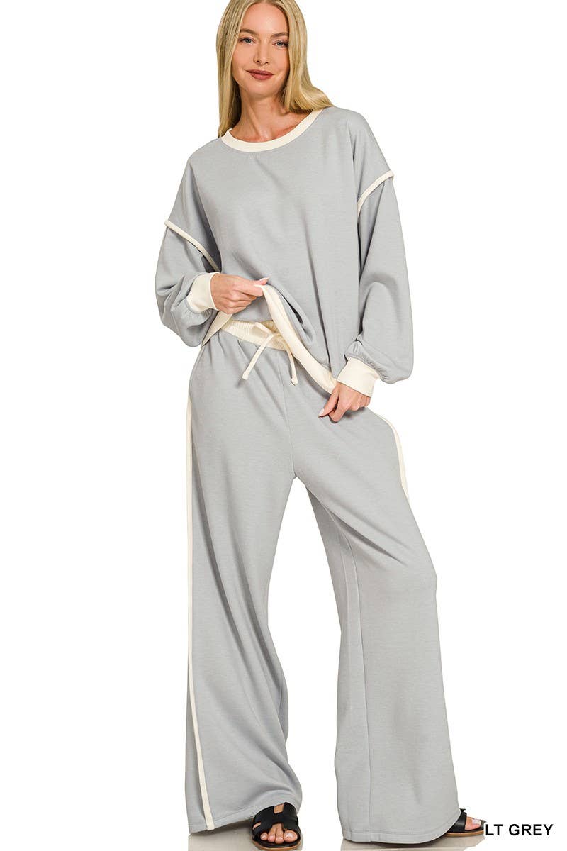 Scuba Contrast Trim Piping Detail Sweatshirts And Pants Set