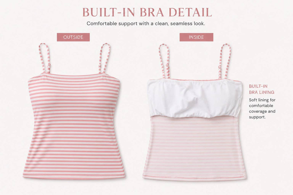 JC56962CS - STRIPED DOUBLE LINED  REMOVABLE BUILT-IN BRA TOP