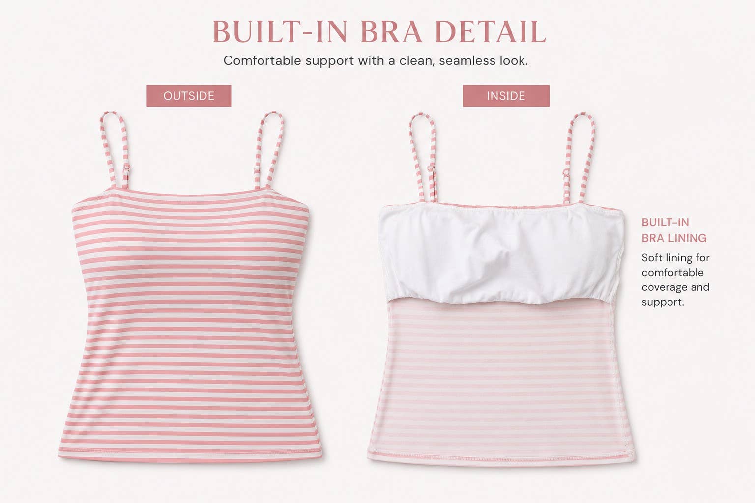 JC56962CS - STRIPED DOUBLE LINED  REMOVABLE BUILT-IN BRA TOP