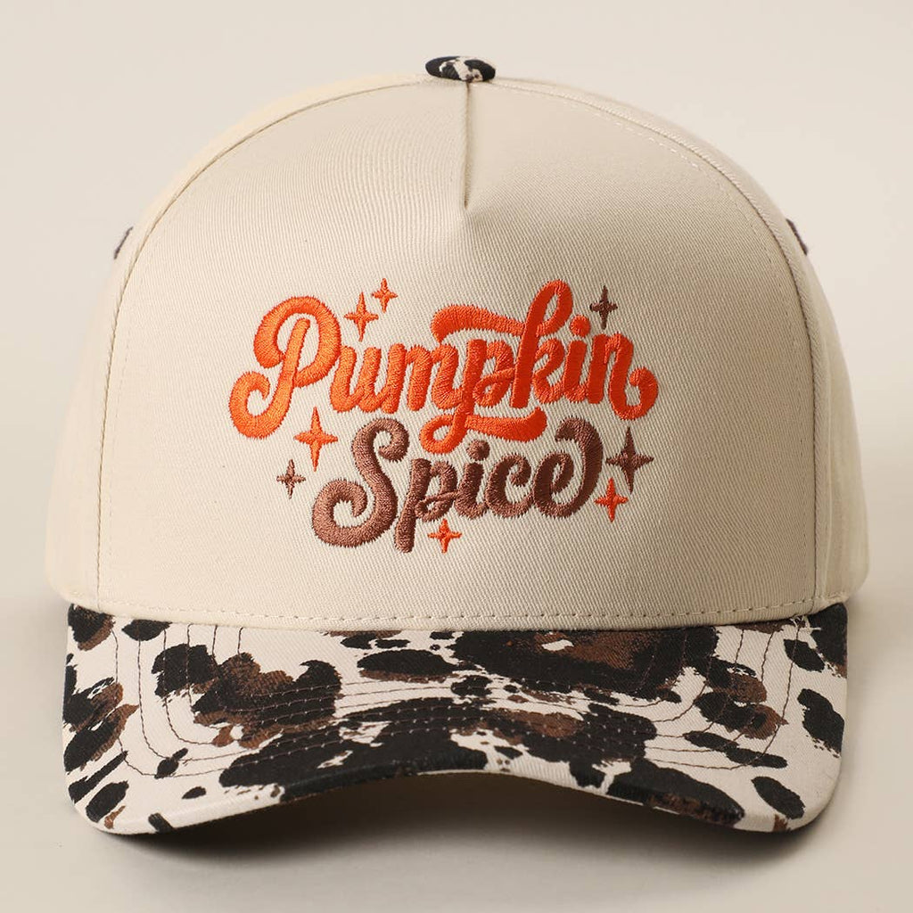 Pumpkin Spice Embroidered Printed Brim Trucker Hat